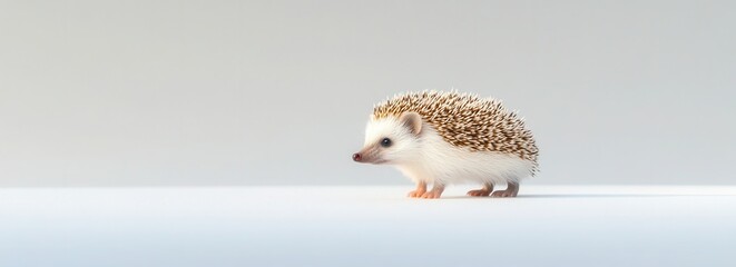 Obraz premium Curious hedgehog explores its surroundings with bright eyes against a white background