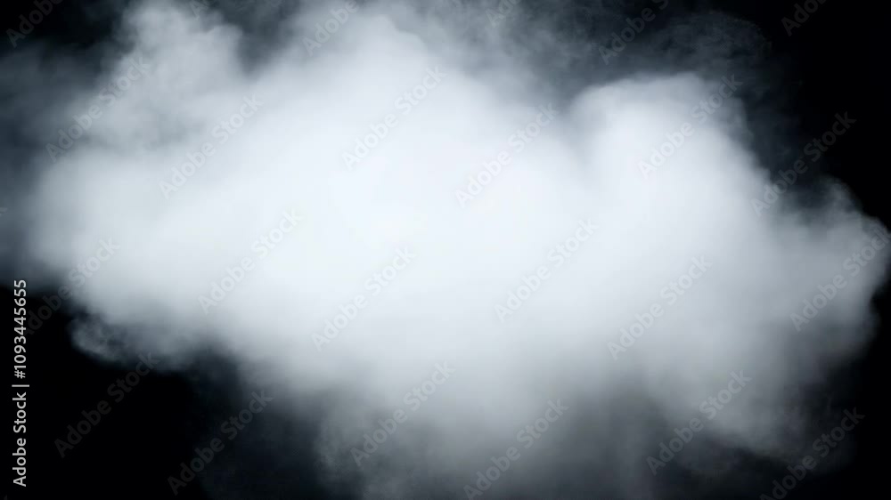 Poster white smoke cloud forming and dissipating on black background. perfect element for visual effects, c