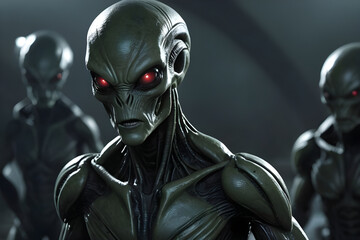 Fototapeta premium Extraterrestrial creatures standing in dark environment