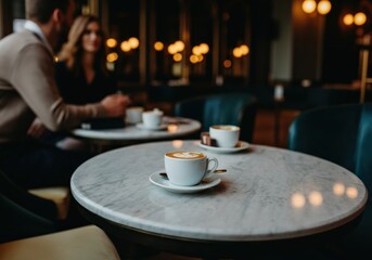 Obraz premium Romantic Couple Enjoying Coffee at a Cafe
