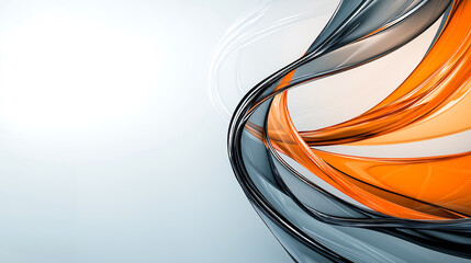 Futuristic abstract design with flowing orange and black curves