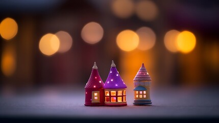 Illuminated Miniature Houses Festive Winter Scene