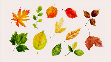 Obraz premium Different types of autumn leaves, including maple, oak, and birch.