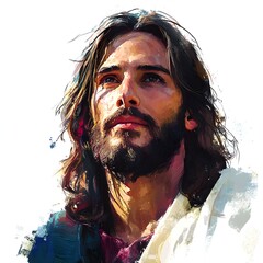 Portrait of Jesus Christ against white background. Digital illustration.