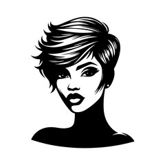 Vector silhouette beauty hair style white background.