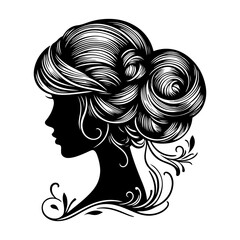 Vector silhouette beauty hair style white background.