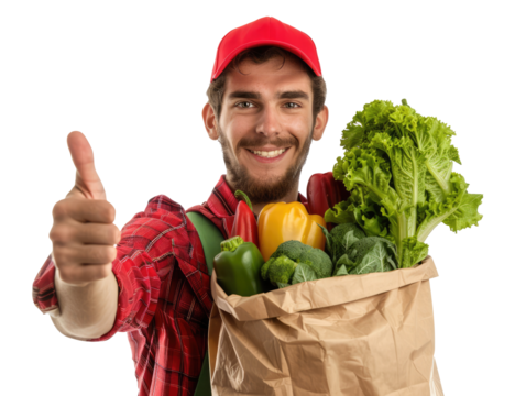 man holding a full of vegetables