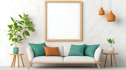 Stylish living room interior design featuring sofa indoor plants and art frame modern home environment cozy viewpoint aesthetic lifestyle concept
