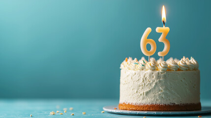 Celebratory birthday cake with 63 candles