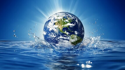 Earth in a drop of water, science, technology, clean water protect concept