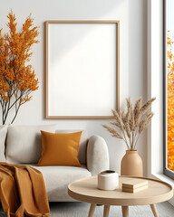 Cozy autumn living room decor featuring neutral tones and natural elements modern aesthetic bright space comfortable vibe for seasonal home inspiration