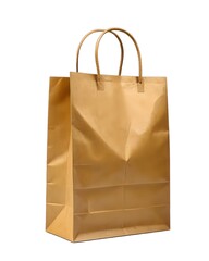 Elegant gold shopping bag isolated on white background, perfect for luxury branding, retail, or gift-giving concepts.