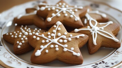 Star-Shaped Gingerbread Christmas Cookies - Delicious star-shaped gingerbread cookies decorated with white icing, perfect for Christmas. Symbolizing festive cheer, holiday baking, winter warmth, sweet