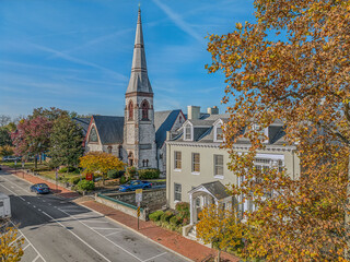 church in autumn