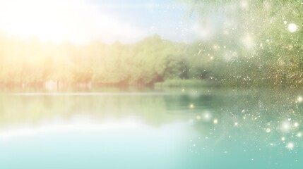 Fototapeta premium Serene Lakeside Scene With Sunlit Trees and Sparkling Water