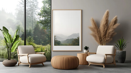 Serene living room design modern home interior decor minimalist environment natural view tranquility concept for home lifestyle enthusiasts