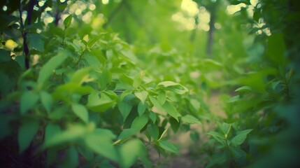 Lush Green Foliage In A Summer Forest Scene