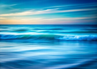 Tranquil Deep Blue Ocean Seascape with Soft Motion Blur Highlighting Gentle Waves and a Serene Sky at Dusk for Calming Visual Experiences