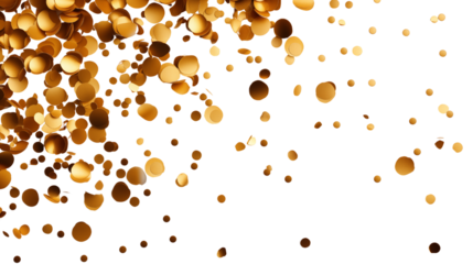 Streams of gold confetti emerge from the corner, creating a luxurious celebration vibe, isolated on transparent background.