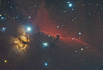 A breathtaking view of the Horsehead Nebula surrounded by stars in the vast universe, showcasing...