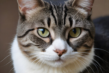 Portrait of tabby cat showing its beautiful green eyes
