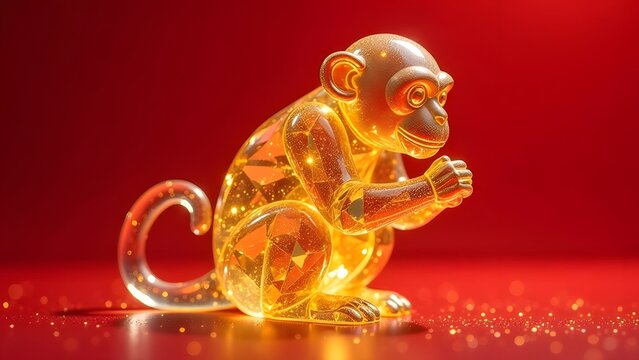 Shiny gold glass monkey on monochrome background