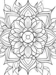 Intricate floral mandala design line art for coloring & tattoo inspiration