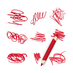 Various crayon or pencil drawn lines, curved strokes. Doodle grungy smears and rough crayon strokes