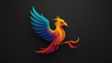 Obraz premium Colorful phoenix bird logo design on dark background.