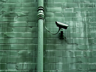 Surveillance security camera on brick wall
