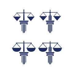 Law office logo set with scales of justice, illustrations. Vector vintage attorney, advocate labels, juridical firm badge. Attorney Law Scales Justice Lawyer Firm Pillar