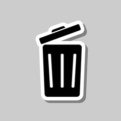 Trashcan simple icon vector. Flat design. Sticker with shadow on gray background