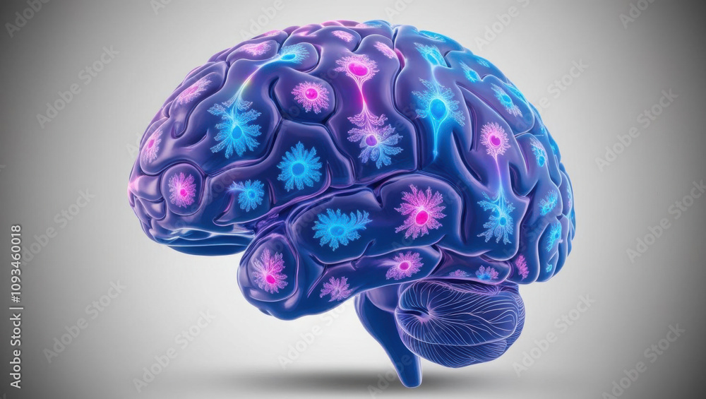 Poster brain illuminated with glowing fractals of neuron activity, showcasing diversity of thought processe