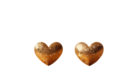 Radiant gold hearts sparkle in a dreamy bokeh effect, creating a romantic confetti-style clipart for celebrations, isolated on transparent background.