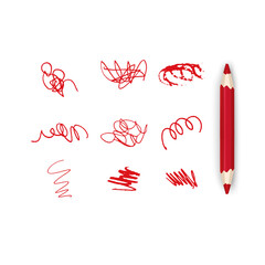 Various crayon or pencil drawn lines, curved strokes. Doodle grungy smears and rough crayon strokes