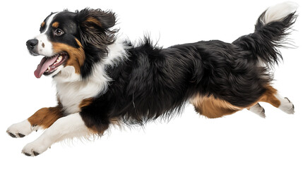 Bernese shepherd dog joyfully jumping in a sunny park during an afternoon play session