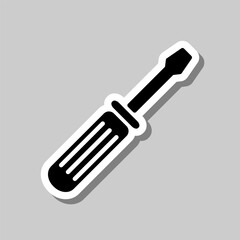 Screwdriver simple icon vector. Flat design. Sticker with shadow on gray background