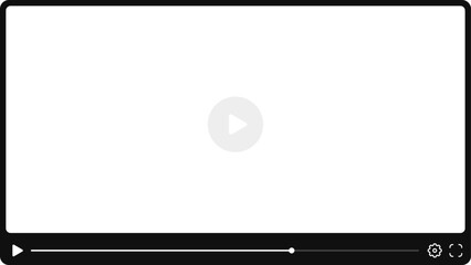Video player template interface: blank mockup for a video player web UI design. Stock vector suitable for showcasing multimedia player templates on websites.	
