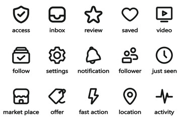 Icon set of Social media menu. E-commerce icon set. Marketing icons. Vector illustration of social media menu in transparent background. Flat icon of social media menu.