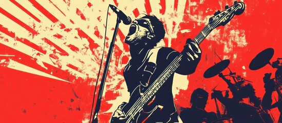 Rock Music Poster: Energetic Guitarist in Red and Black