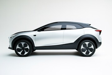 Fototapeta premium Sleek white electric SUV on plain background