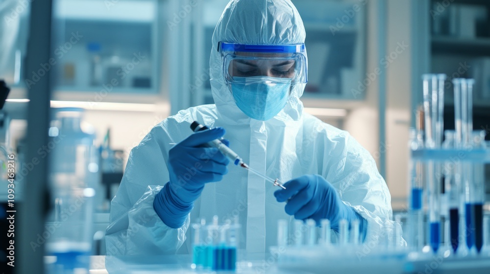 Aufkleber lab technician in protective gear handling advanced samples with precision in a modern laboratory en