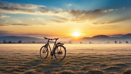 Obraz premium Bicycle Gliding Through Glassy Meadow Landscape