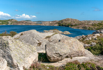 Walking path along the fjord on Skernoy island in Norway