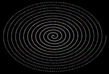 spiral made of rings with a colored center circle and random colors creating an almost hypnotic effect