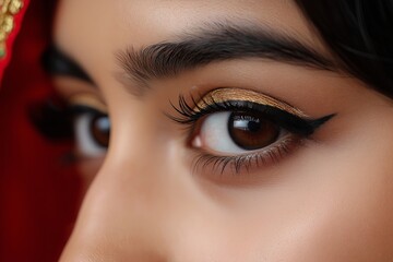 Obraz premium Minimalist close-up of an Indian woman's eyes adorned with simple kohl eyeliner