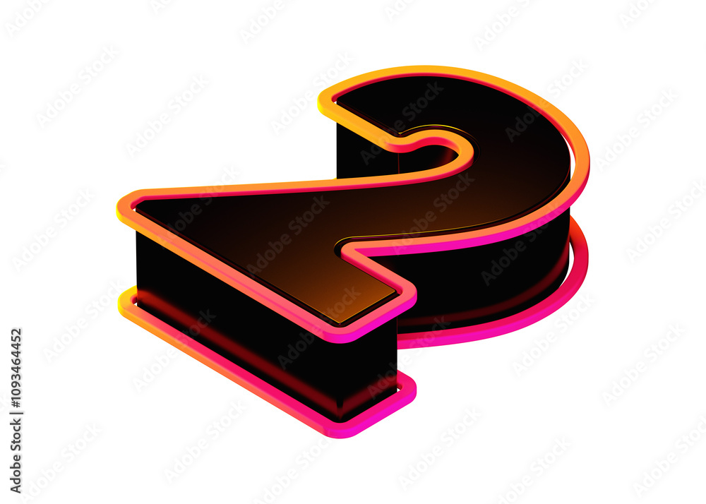 Poster cyberpunk style number 2 in black with a glowing pink orange gradient outline. isometric 3d renderin