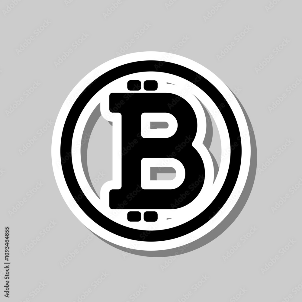 Poster bitcoin simple icon vector. flat design. sticker with shadow on gray background