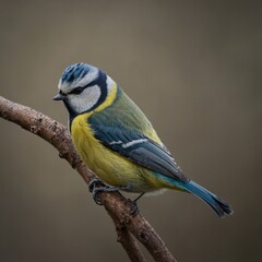 Obraz premium A small blue tit with vibrant yellow underparts.