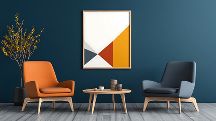 Modern living room setup with artistic decor cozy armchairs and minimalist coffee table indoor design contemporary style relaxing environment for home aesthetics